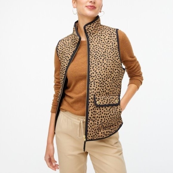 J. Crew Jackets & Blazers - J.Crew Animal-Print Puffer Vest with Snap Pockets